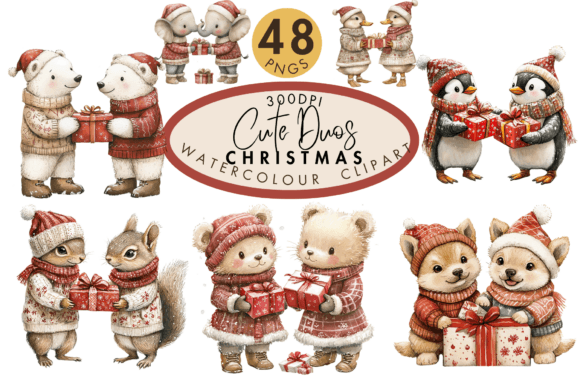 Adorable Christmas Watercolor Clipart for Festive Designs