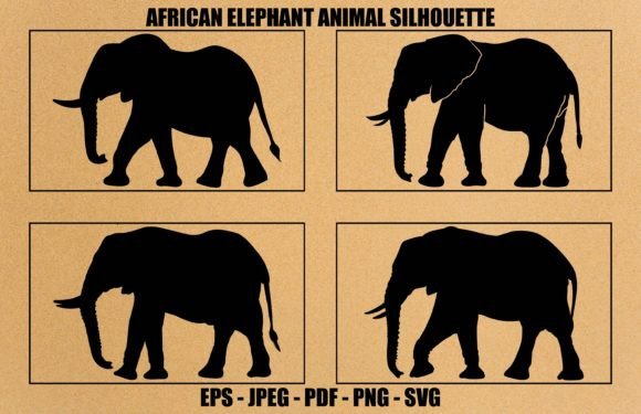 African Elephant Animal Silhouette Set: A Wild Asset for Modern Design