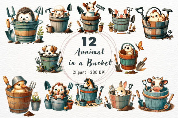 Charming Farmhouse Flair: Using Cute Animal in a Bucket Clipart