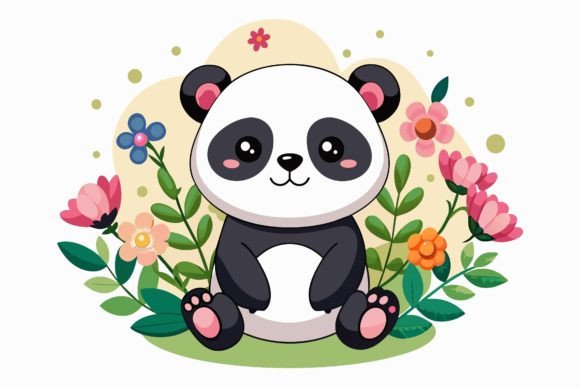 Charming Panda Animal Cartoon with Flowers on a W: A Designer's Delight