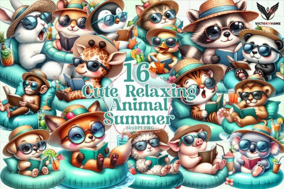 Cute Relaxing Animal Summer Clipart PNG: Your Design Solution