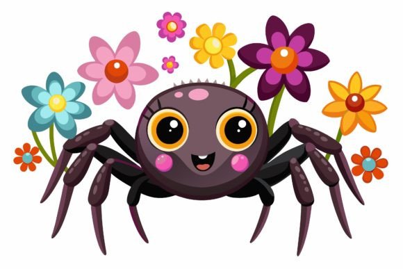 Spider Animal Cartoon with Flowers on a: A Whimsical Design Asset