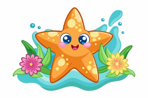 Starfish Animal Cartoon with Flowers on: A Playful Design Asset