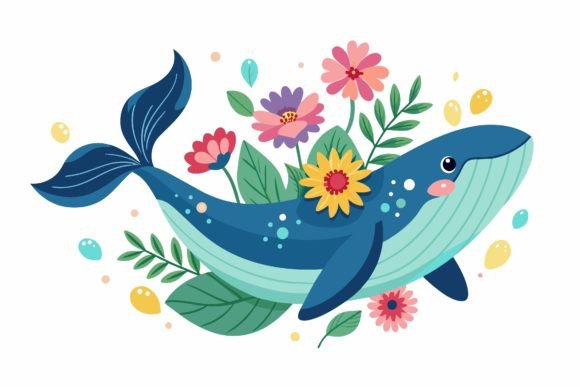Whale Animal with Flowers on a: A Premium Design Asset